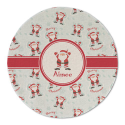 Santa Clause Making Snow Angels Round Linen Placemat - Single Sided (Personalized)