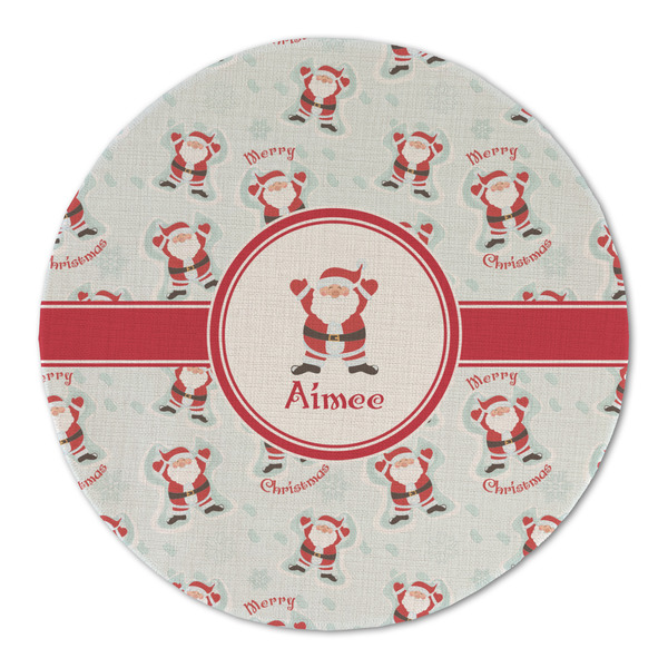 Custom Santa Clause Making Snow Angels Round Linen Placemat - Single Sided (Personalized)