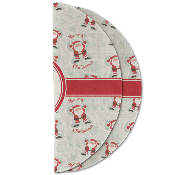 Santa Clause Making Snow Angels Round Linen Placemats - HALF FOLDED (double sided)