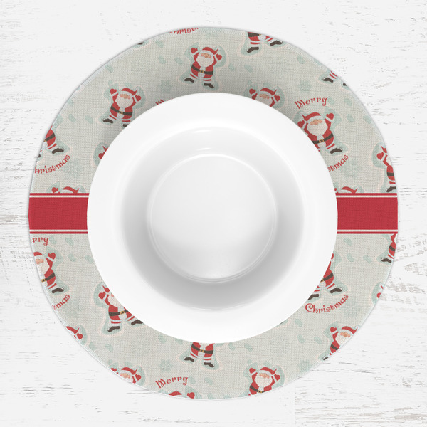 Santa Clause Making Snow Angels Round Linen Placemats - LIFESTYLE (single)