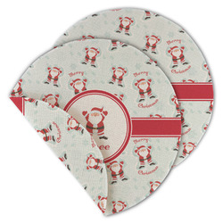 Santa Clause Making Snow Angels Round Linen Placemat - Double Sided - Set of 4 (Personalized)