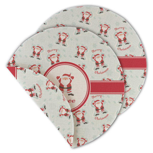 Custom Santa Clause Making Snow Angels Round Linen Placemat - Double Sided (Personalized)