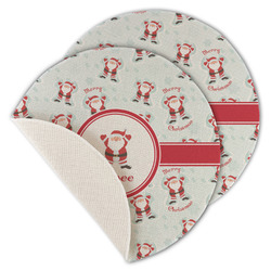 Santa Clause Making Snow Angels Round Linen Placemat - Single Sided - Set of 4 (Personalized)