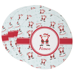 Santa Clause Making Snow Angels Round Paper Coasters w/ Name or Text
