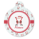 Santa Clause Making Snow Angels Round Pet ID Tag - Large (Personalized)
