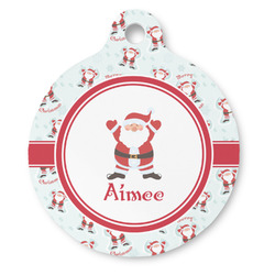 Santa Clause Making Snow Angels Round Pet ID Tag - Large (Personalized)