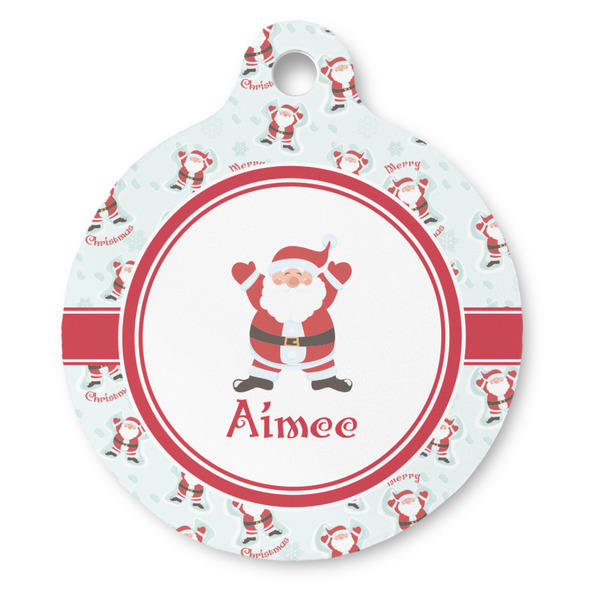 Custom Santa Clause Making Snow Angels Round Pet ID Tag - Large (Personalized)