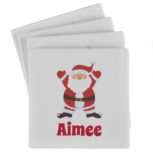 Custom Santa Clause Making Snow Angels Absorbent Stone Coasters - Set of 4 (Personalized)