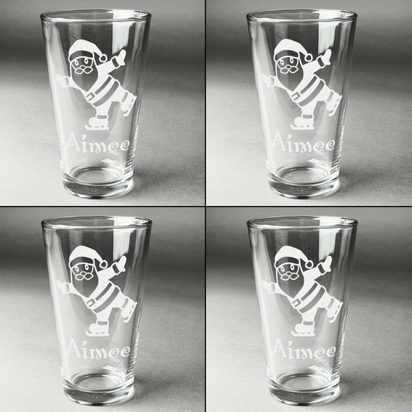 Santa Clause Making Snow Angels Set of Four Engraved Beer Glasses - Individual View