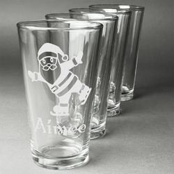 Santa Clause Making Snow Angels Pint Glasses - Engraved (Set of 4) (Personalized)