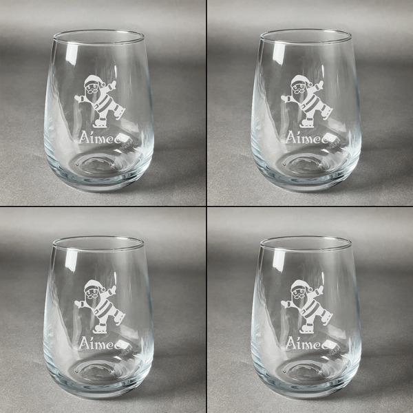 Santa Clause Making Snow Angels Set of Four Personalized Stemless Wineglasses (Approval)