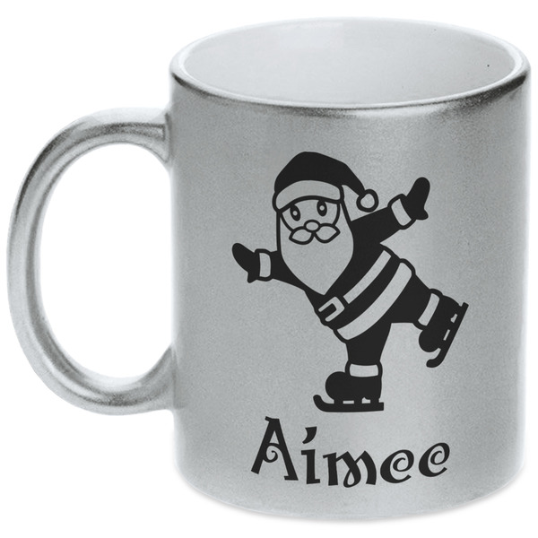 Custom Santa Clause Making Snow Angels Metallic Silver Mug (Personalized)