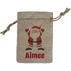 Santa Clause Making Snow Angels Small Burlap Gift Bag - Front (Personalized)