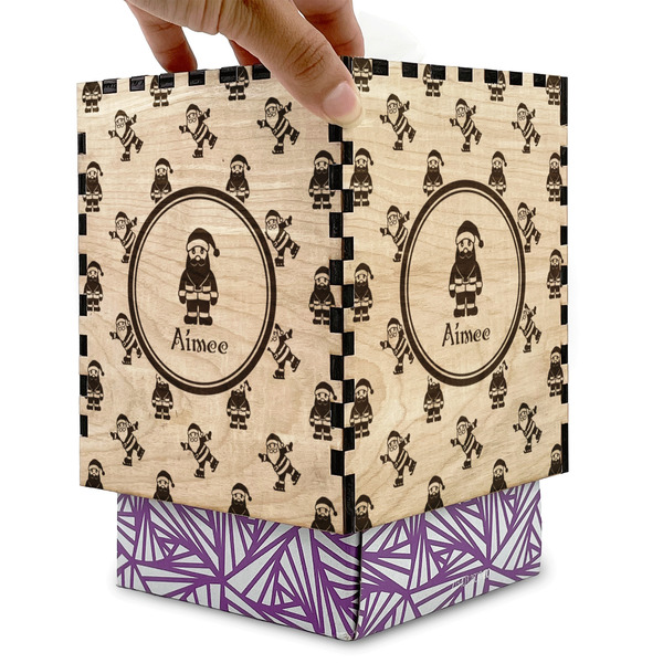 Santa Clause Making Snow Angels Square Tissue Box Covers - Wood - with box