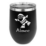 Santa Clause Making Snow Angels Stemless Stainless Steel Wine Tumbler - Black - Double Sided (Personalized)