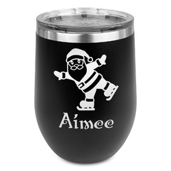 Santa Clause Making Snow Angels Stemless Stainless Steel Wine Tumbler - Black - Single Sided (Personalized)