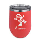 Santa Clause Making Snow Angels Stemless Stainless Steel Wine Tumbler - Coral - Single Sided (Personalized)