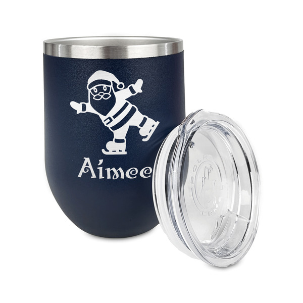 Santa Clause Making Snow Angels Stainless Wine Tumblers - Navy - Double Sided - Alt View