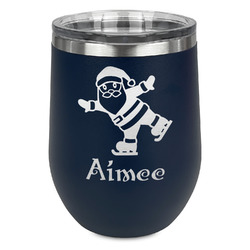Santa Clause Making Snow Angels Stemless Stainless Steel Wine Tumbler - Navy - Double Sided (Personalized)