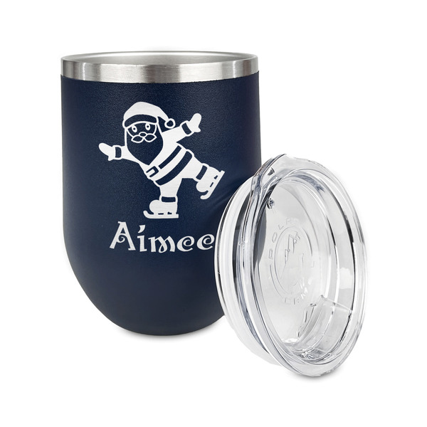 Santa Clause Making Snow Angels Stainless Wine Tumblers - Navy - Single Sided - Alt View