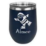 Santa Clause Making Snow Angels Stemless Stainless Steel Wine Tumbler - Navy - Single Sided (Personalized)