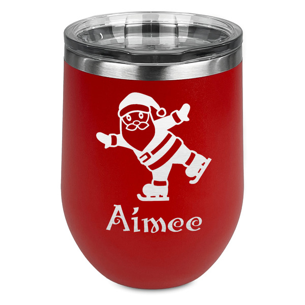 Custom Santa Clause Making Snow Angels Stemless Stainless Steel Wine Tumbler - Red - Single Sided (Personalized)