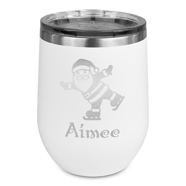Custom Santa Clause Making Snow Angels Stemless Stainless Steel Wine Tumbler - White - Double Sided (Personalized)
