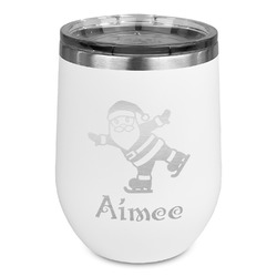 Santa Clause Making Snow Angels Stemless Stainless Steel Wine Tumbler - White - Single Sided (Personalized)