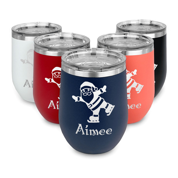 Santa Clause Making Snow Angels Steel Wine Tumblers Multiple Colors