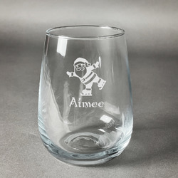 Santa Clause Making Snow Angels Stemless Wine Glass (Single) (Personalized)