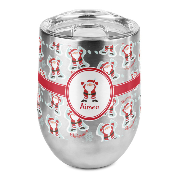 Custom Santa Clause Making Snow Angels Stemless Wine Tumbler - Full Print (Personalized)