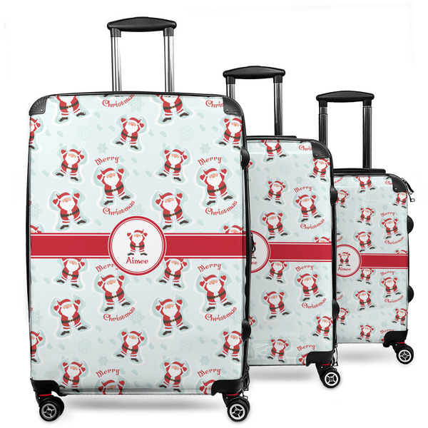 Custom Santa Clause Making Snow Angels 3 Piece Luggage Set - 20" Carry On, 24" Medium Checked, 28" Large Checked (Personalized)