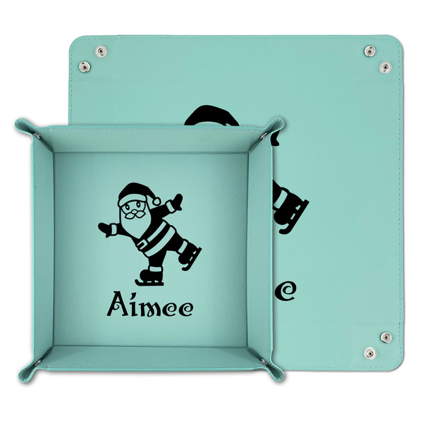 Santa Clause Making Snow Angels Teal Faux Leather Valet Trays - PARENT MAIN