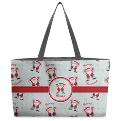 Santa Clause Making Snow Angels Beach Totes Bag - w/ Black Handles (Personalized)