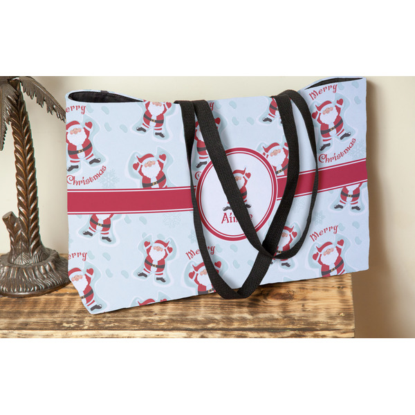 Santa Clause Making Snow Angels Tote w/Black Handles - Lifestyle View