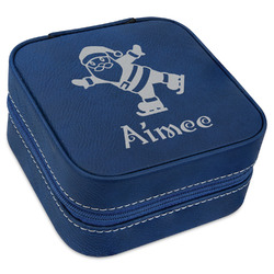 Santa Clause Making Snow Angels Travel Jewelry Box - Navy Blue Leather (Personalized)