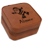 Santa Clause Making Snow Angels Travel Jewelry Box - Rawhide Leather (Personalized)