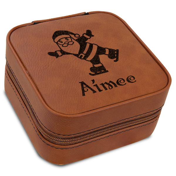 Custom Santa Clause Making Snow Angels Travel Jewelry Box - Leather (Personalized)