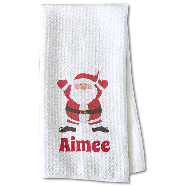 Custom Santa Clause Making Snow Angels Kitchen Towel - Waffle Weave - Partial Print (Personalized)
