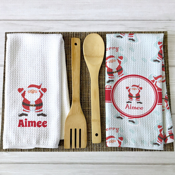 Santa Clause Making Snow Angels Waffle Weave Towels - 2 Print Styles