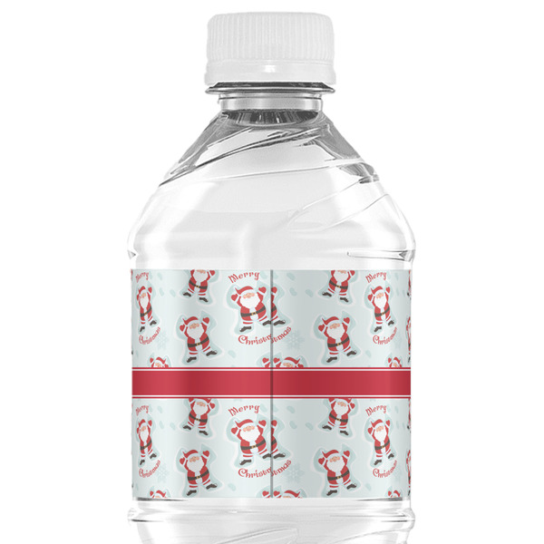 Santa Clause Making Snow Angels Water Bottle Label - Back View