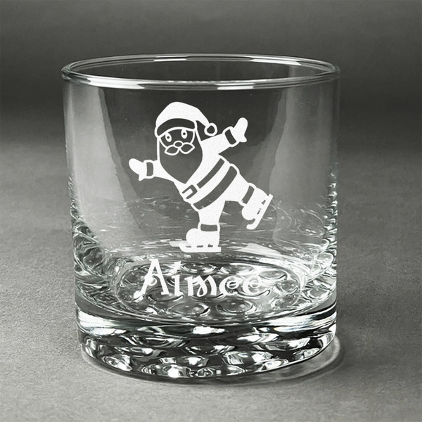 Custom Santa Clause Making Snow Angels Whiskey Glass (Single) (Personalized)