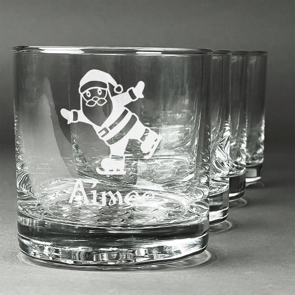 Custom Santa Clause Making Snow Angels Whiskey Glasses (Set of 4) (Personalized)