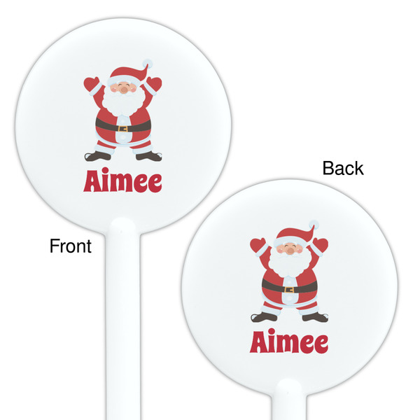 Santa Clause Making Snow Angels White Plastic 5.5" Stir Stick - Double Sided - Round - Front & Back