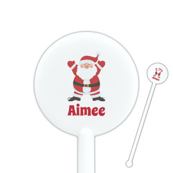 Santa Clause Making Snow Angels 5.5" Round Plastic Stir Sticks - White - Double Sided (Personalized)