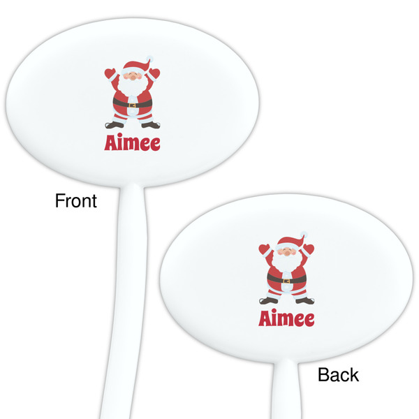 Santa Clause Making Snow Angels White Plastic 7" Stir Stick - Double Sided - Oval - Front & Back