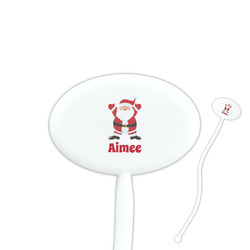 Santa Clause Making Snow Angels 7" Oval Plastic Stir Sticks - White - Double Sided (Personalized)