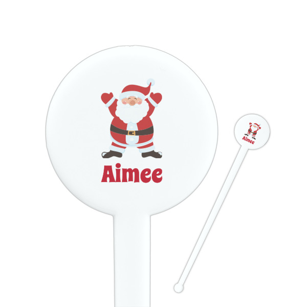 Custom Santa Clause Making Snow Angels 7" Round Plastic Stir Sticks - White - Double Sided (Personalized)