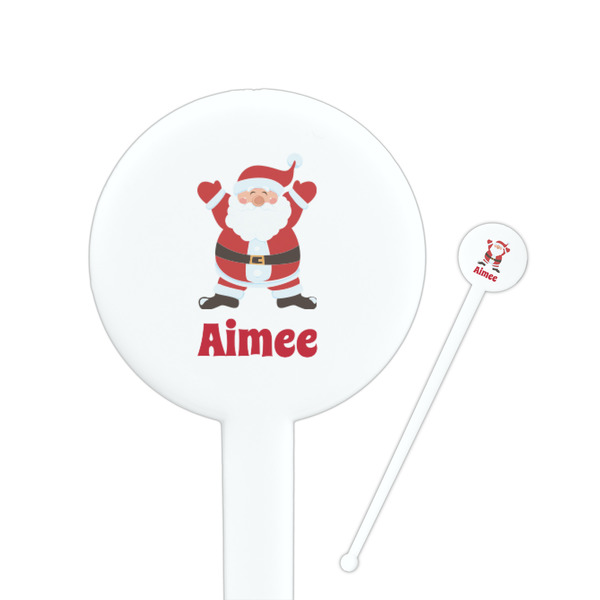 Custom Santa Clause Making Snow Angels Round Plastic Stir Sticks (Personalized)