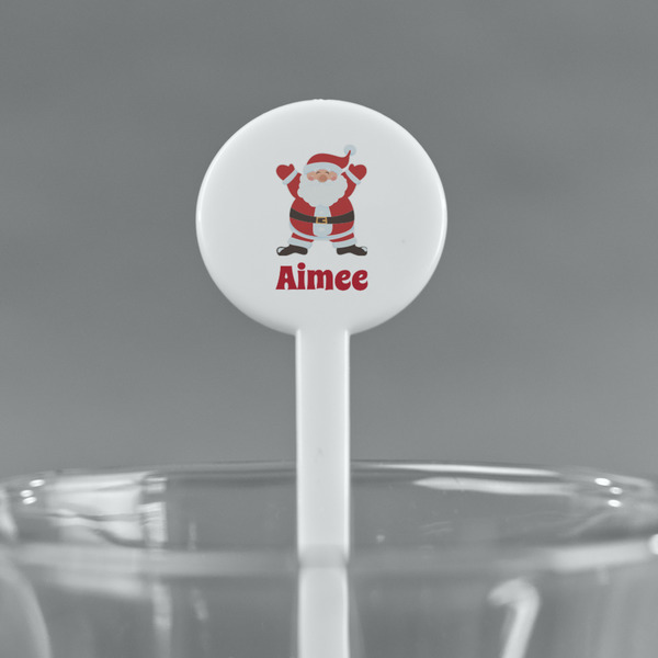 Santa Clause Making Snow Angels White Plastic 7" Stir Stick - Round - Main